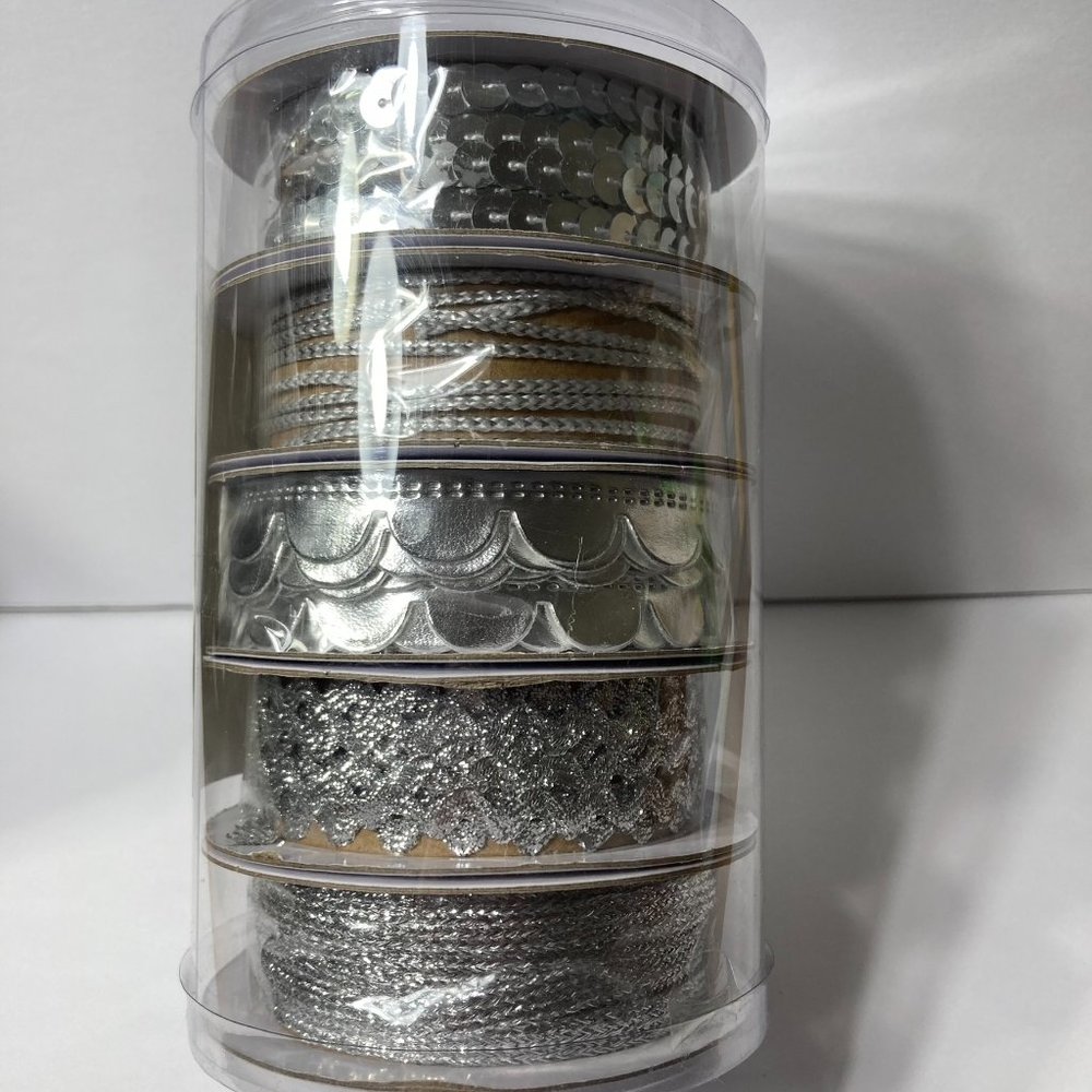 Silver Metallic Coordinated Trim Ribbon 5 Rolls 2 Yards Sequin Twine Ric Rac